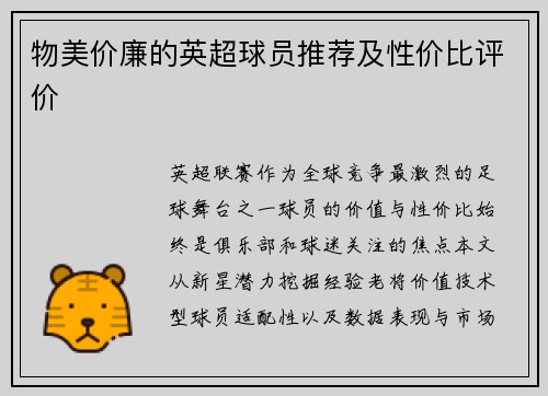 物美价廉的英超球员推荐及性价比评价